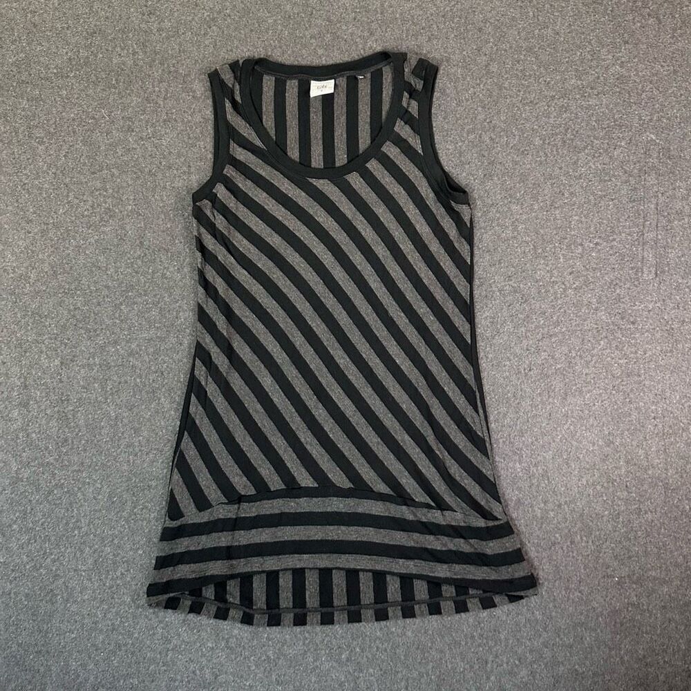 CAbi Align Tunic Tank Women’s S Black Dark Gray Stripe Scoop Neck Cottagecore